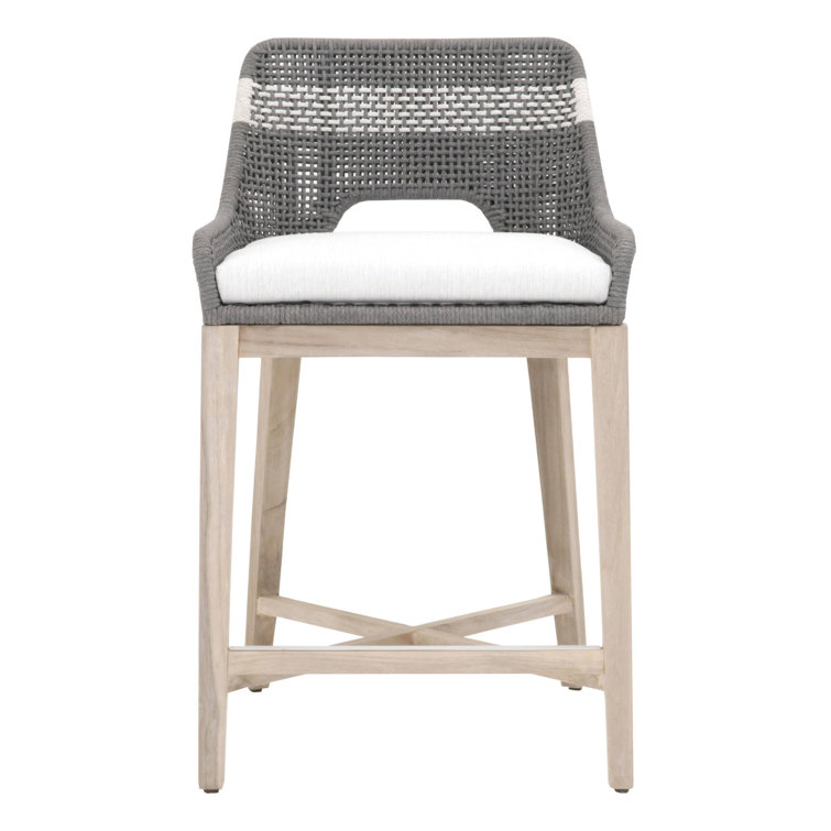 Highland Dunes Bowker 26.5" Teak Patio Counter Stool with Cushion